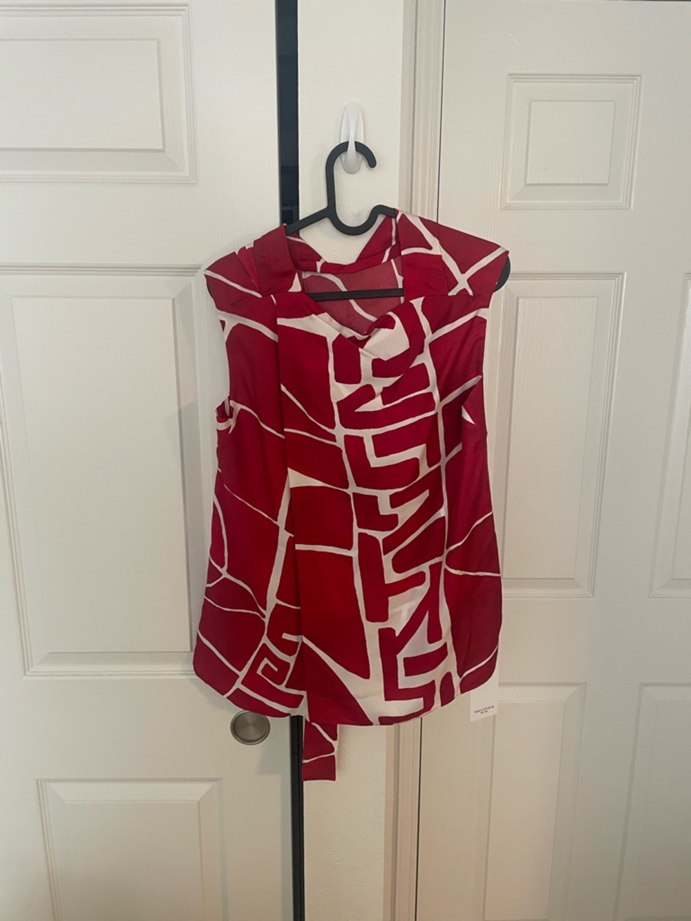 MM Lafleur Red and Cream Geometric Sleeveless Blouse